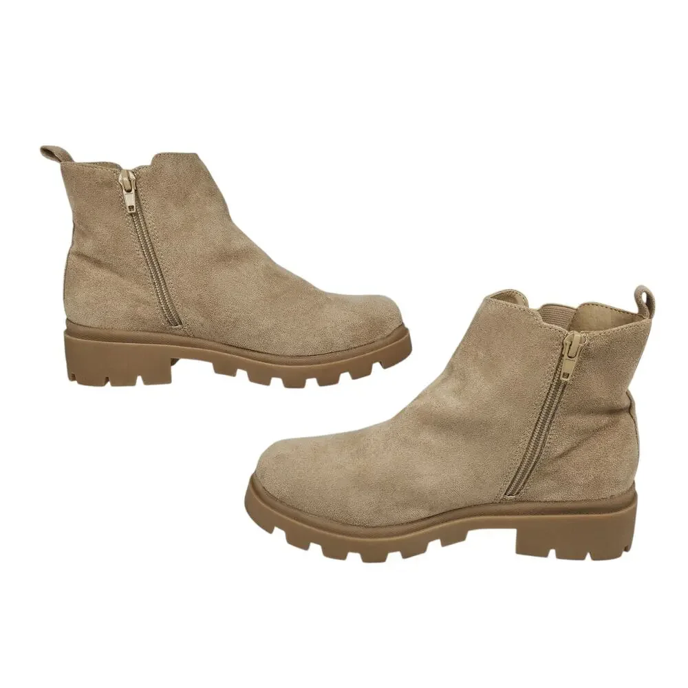 Nude Combat Boots Girls 4 Womens 5.5 Lugged Faux Suede Military Heeled Ankle